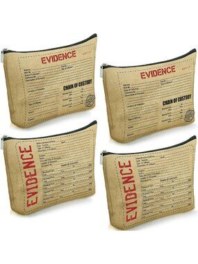 4 Pcs True Crime Makeup Pouches - Zippered Evidence Bags for Organizing